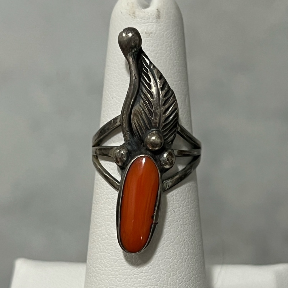 Navajo native coral sterling silver 925 ring